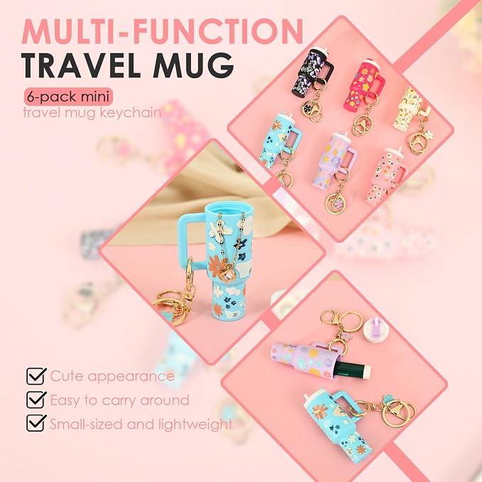 16PCS Mini Tumbler Keychain Accessories for Stanley Cup Cute Chapstick Holder Key Chain Charms for Women Men Girls
