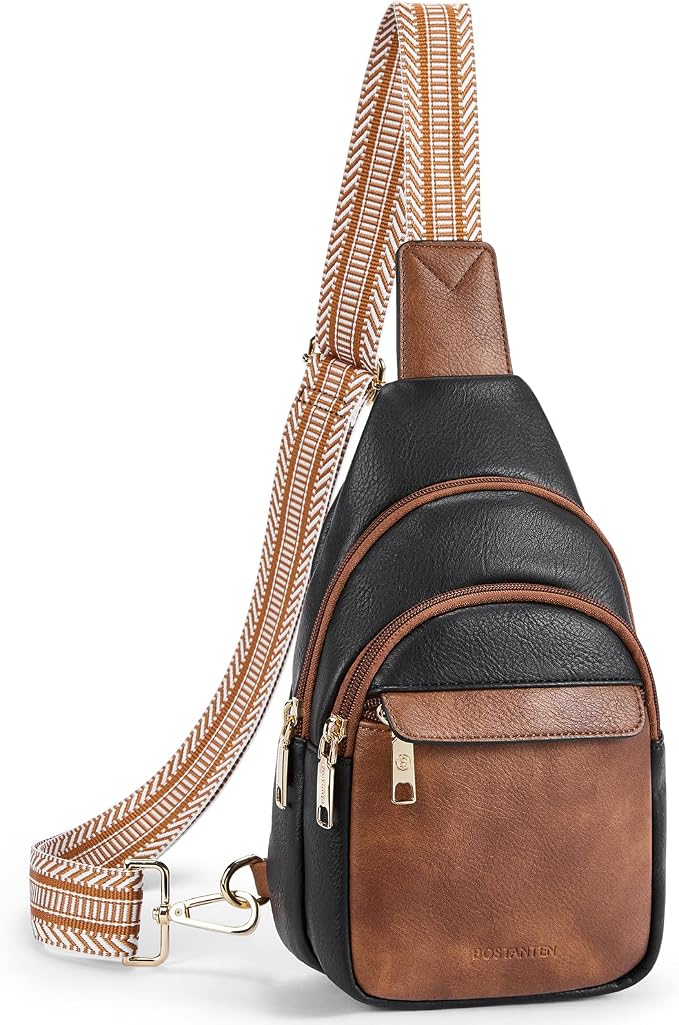 BOSTANTEN Sling Bag for Women Leather Crossbody Bags Fanny Pack Chest Bag for Travel | Adjustable Wide Strap, Small, Anti Theft, Lightweight, Multi Pockets and Carrying Way, Card Slot, Cute Trendy for Everyday