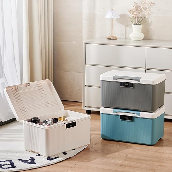 Lockable Storage Box – 4.5 Gallon Waterproof Plastic Organizer w/Adjustable Lock for Home/Office/Outdoor Travel (White & Grey)
