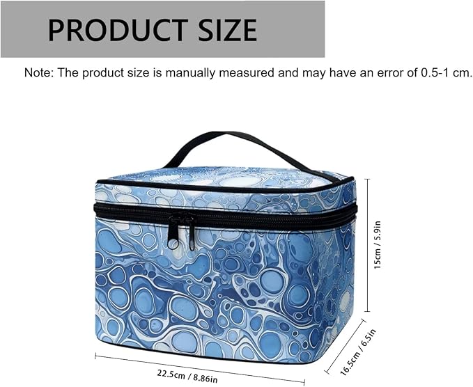 Blue Water Bubbles Large Travel Toiletry Bag for Women Cosmetic Case, Ocean Pattern Zipper Makeup Organizer Toiletries Kit