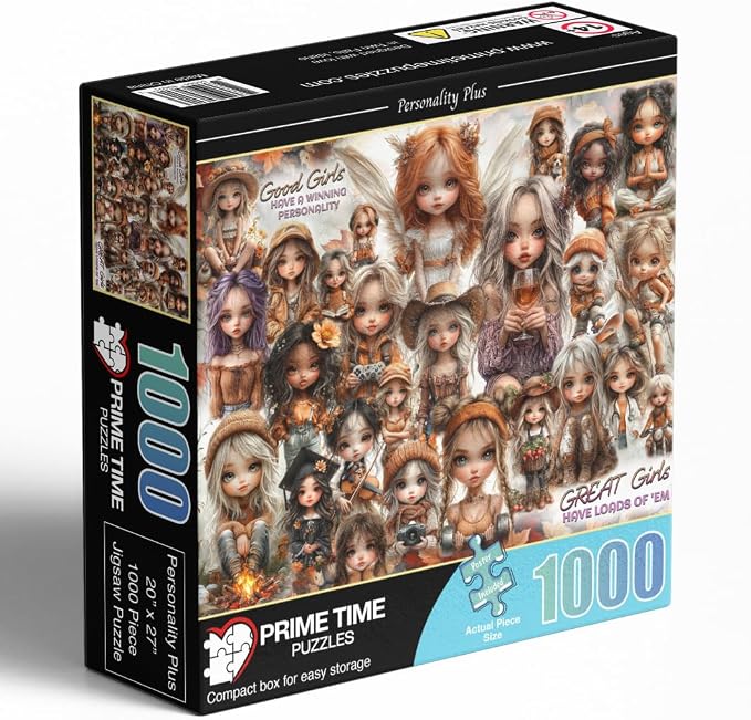 Adult Jigsaw Puzzle 1000 Piece Great Girls Collage | Features affirmations celebrating women with personality. Great for game nights on a table, puzzleboard, or floor.