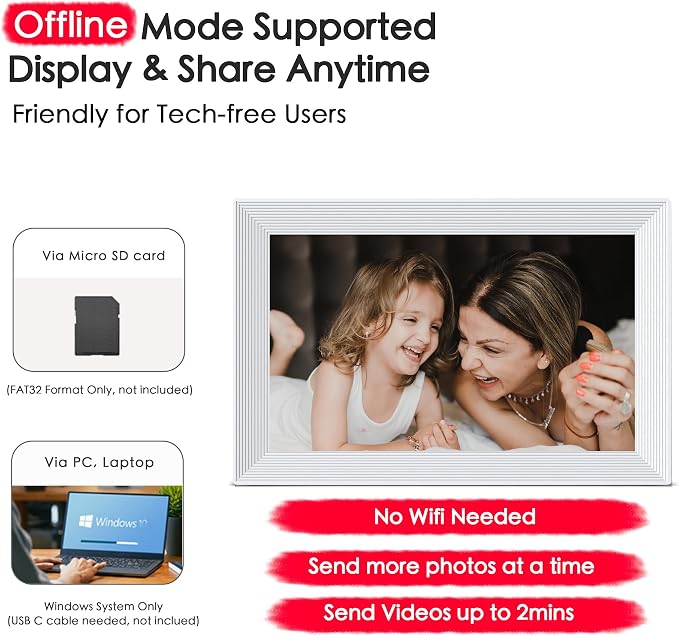 Frameo 10.1'' Digital Picture Frame WiFi, 1280 * 800 IPS HD Touchscreen, 32GB Storage, Instant Share Pictures Video, Smart Photo Frame Electronic, Gifts for Mom, House Warming