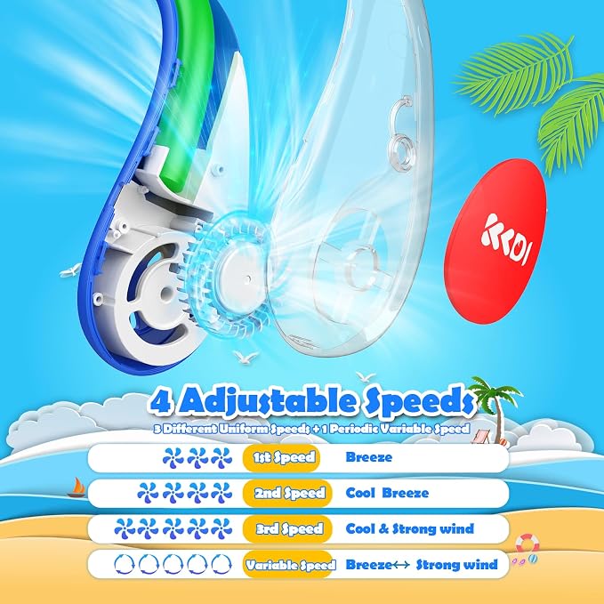 Kids Neck Fan, Portable Bladeless Neck Fan for Kids 4-14Y, 2600mAh Rechargeable Wearable Fan for Girls Boys, 4 Speeds Lightweight Quiet Cooling Fan for Study, Camping, Travel, Summer Essential