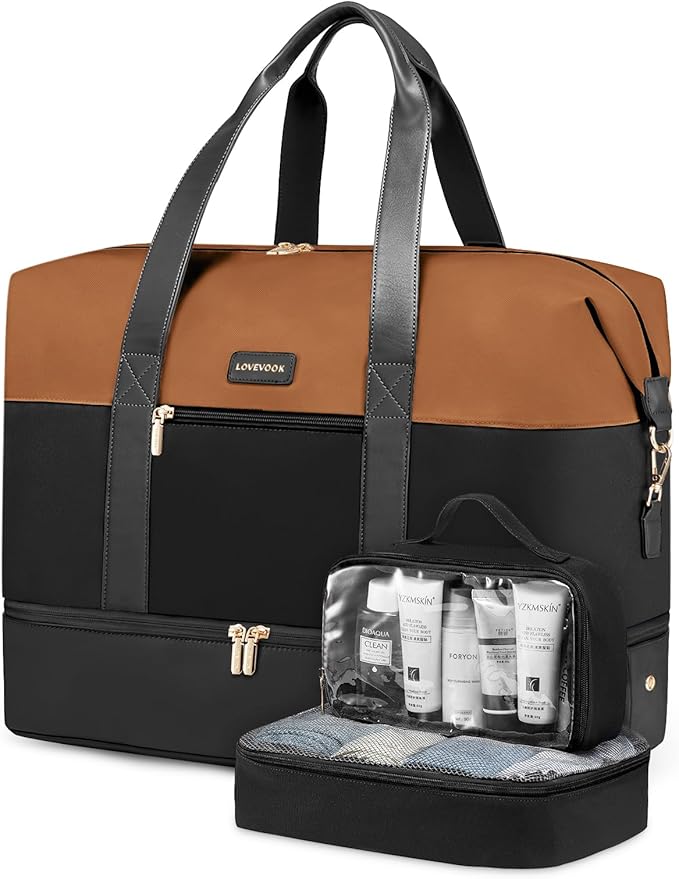 LOVEVOOK Weekender Bag for Women, Large Duffle Bag for Travel with 2 Packing Cubes, Carry on Overnight Bag with Shoe Compartment, Mom Hospital Bags for Labor and Delivery