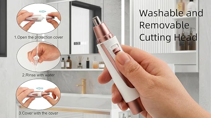 Ear and Nose Hair Trimmer Clippers: 2026 Professional Painless Eyebrow & Facial Hair Trimmers Remover for Women, Battery-Operated Nasal Clipper, Dual Edge Waterproof Blades for Easy Clean, Pink