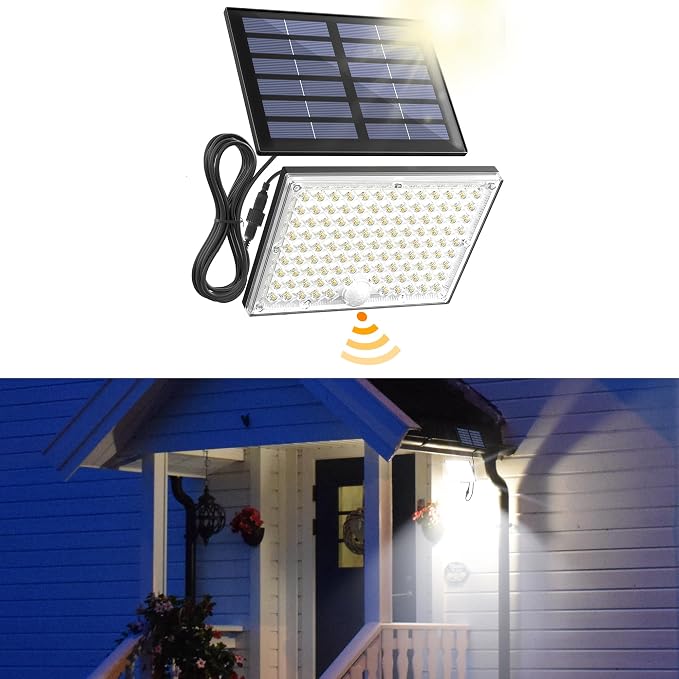 SUPERDANNY Solar Outside Lights with 113 Bright LEDs 7000K with 16ft Cable | 1 Pack, 3 Modes Motion Sensor Outdoor Flood Lights Dusk to Dawn, IP65 Waterproof, Security for Garden Barn Porch Patio