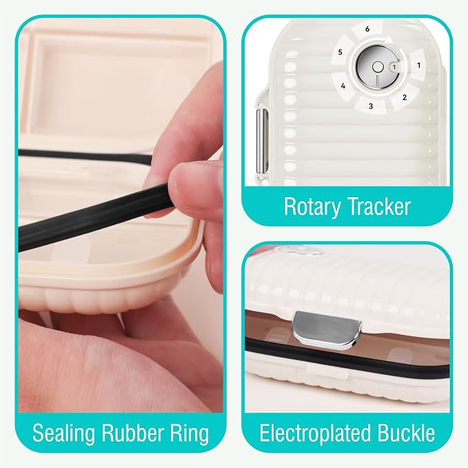Personal Pill Organizer 2PACK- Medicine Pill Case with Medicine Tracker, Waterproof Pill Box, 7 Compartments, Foldable Design (White)