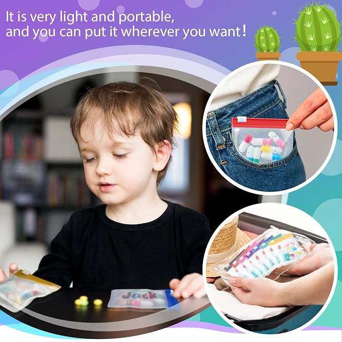 Sherr 35 Pcs Pill Pouch Bags with Zipper Pill Pouch Set Travel Reusable Translucent Medicine Organizer Self Sealing Plastic Bag with Slide Lock for Storage(Classic Colors,3 x 3 Inch,Blank Style)