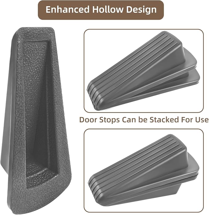 JZWBLILY Door Stoppers for Bottom of Door on Floor, Premium Rubber Door Stopper Wedge, Floor Sturdy Stackable Door Stops for Carpet Heavy Duty Door (Gray, 2 Pack)