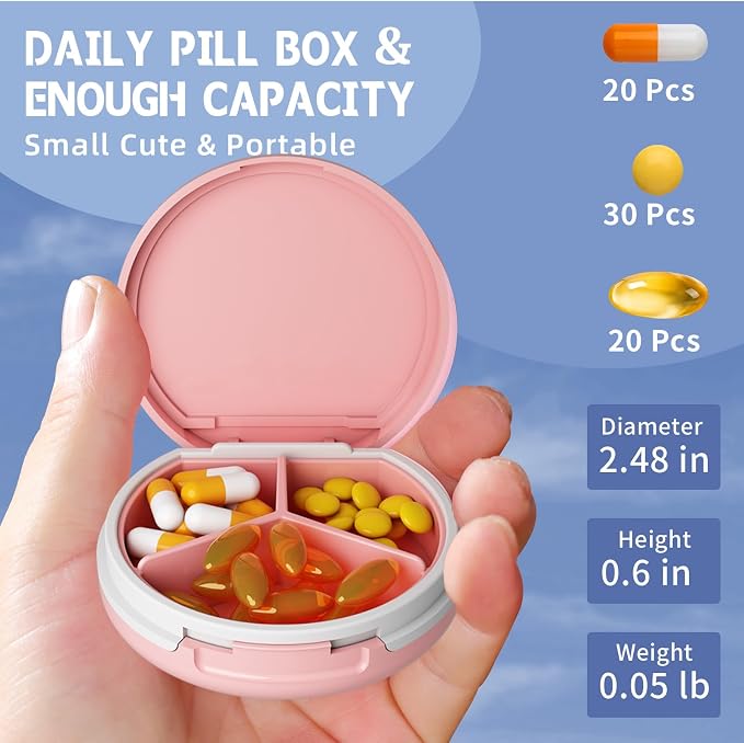 Serfeymi Small Pill Box - 3 Compartments Portable Pill Box for Purse Pocket, Compact Mini Travel Pill Case - Suitable for Medicine, Vitamin, Fish Oil, Supplements - Dark Blue(Marble)