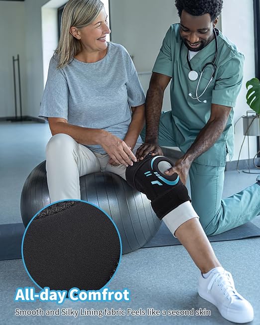 ABYON Knee Brace for Men & Women - Adjustable Knee Support for Meniscus Tear ACL, MCL & Arthritis -Neoprene Patella Stability Wrap with Dual Side Spring Stabilizers & Patella Gel Pad for Pain Relief & Injury Recovery – See How to Size Video Before Orde...