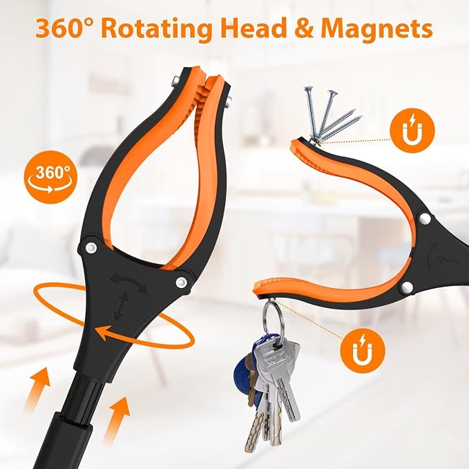 2-Pack 43" Extra Long Grabber Reacher Tool (Blue+Orange) | Foldable Trash Picker Upper, 360° Rotating Jaw + Magnets, 4" Wide Claw, Heavy Duty, Mobility Aid Reaching Tool for Seniors