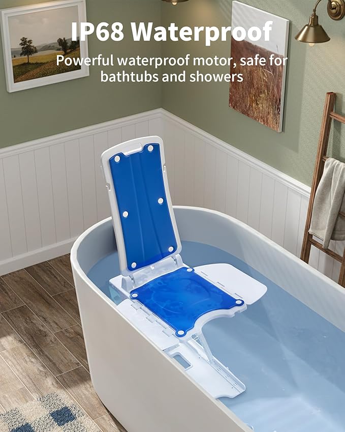 PERLECARE Electric Chair Lift – 308 lbs Floor Lift for Elderly Falls, IP68 Waterproof Bath Lift for Tub, Foldable & Wireless Rechargeable Design, Remote Control, for Fall Recovery & Home Care