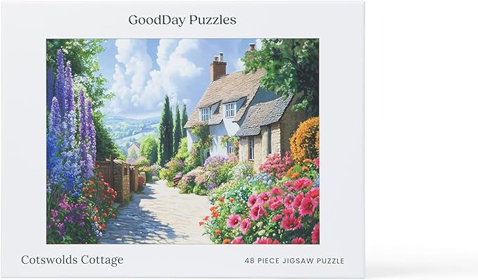 Large Piece Jigsaw Puzzle – Easy & Colorful, Dementia & Memory Activities for Seniors, Elderly Gifts, 48 Pieces, Cotswolds Cottage
