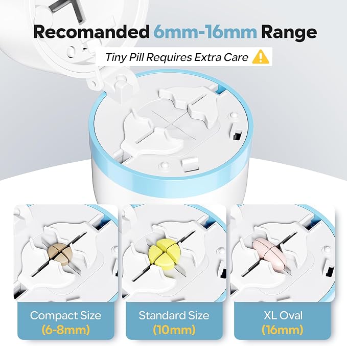 Pill Cutter 1/4 – Adjustable Cutter for Tiny to Large Tablets, Dual Blade Design for Accurate Quarter Cutting, Built-in Box, Senior-Friendly, Travel Use