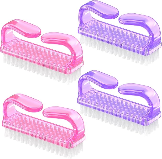 Larbois Handle Grip Nail Brush, Hand Fingernail Brush Cleaner Scrubbing Kit Pedicure for Toes and Nails Men Women (4 Pack)