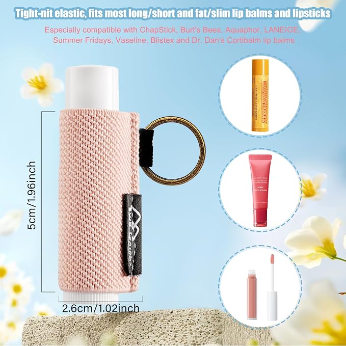 WK IEASON Lip Balm Holder Keychain, Small Christmas Gifts Stocking Stuffers for Teen Girls Women, 3PCS Clip on Lip Gloss Holder Compatible With Chapstick, Burt's Bees Sleeves Elastic Lipstick Holder