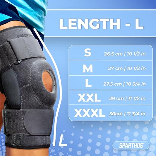 Sparthos Knee Brace - Heavy-Duty Hinged Support for ACL, MCL, Meniscus Tear, Arthritis, Tendonitis Pain - Open Patella - 4-Strap Adjustable, For Men and Women, Check Size Chart (XXL, 18½ - 22″ Thigh)