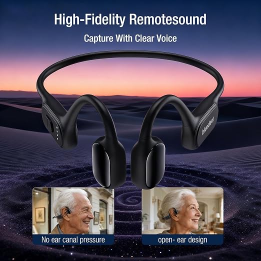 Blue Deer Bone Conduction Personal Sound Hearing Amplifier & Headphones for Seniors Adults - Bluetooth (BT) 5.3, Ultra Lightweight, Easy to Operation, 5-Level Memory Volume, IPX5 Water-resistant-Black