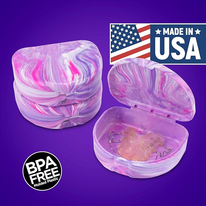 Practicon Marble Retainer Cases, Orthodontic Aligner Case, Mouth Guard Holder (3 Pack) (Pink Purple)
