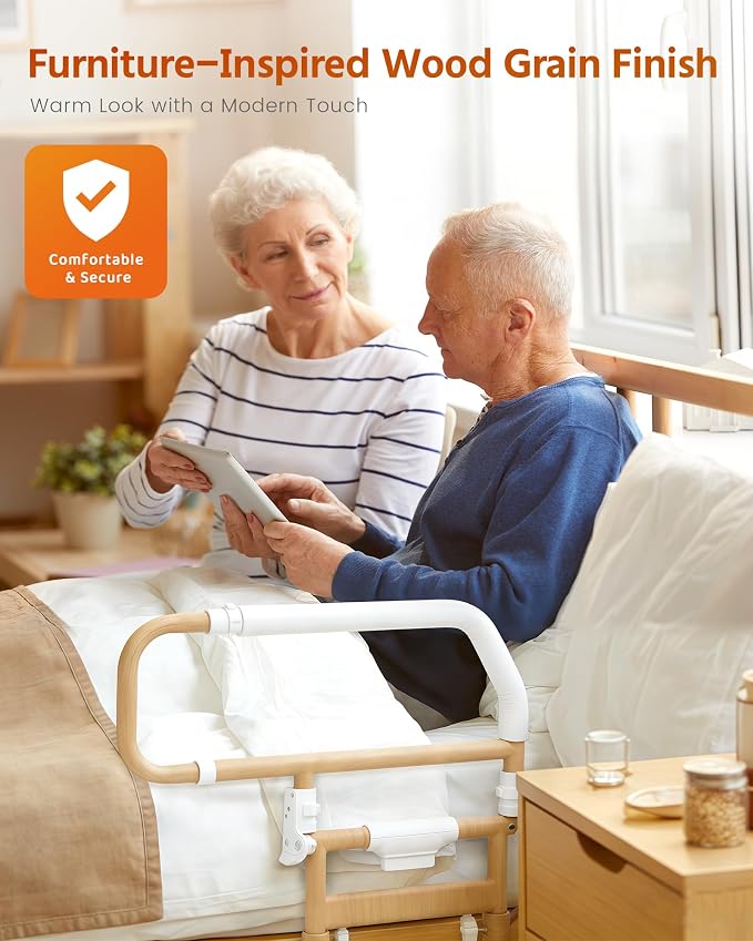 Sangohe Bed Rails for Elderly Adults Safety - Foldable Bed Rail for Senior & People Falling Out of Bed, Height Adjustable, Fits Thick Mattress, Hold up to 300 Lbs, KDB504M-F02FT