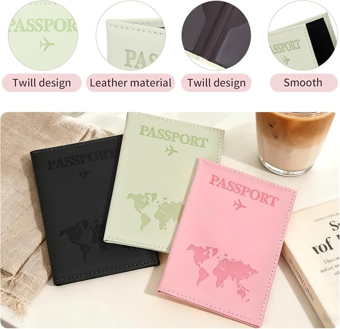 3Pcs Passport Holder for Travel, Family Passport Cover | Pink, Black, and Green, Passport Book Holder for Credit Card, Cash, Air Ticket