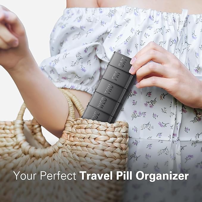 Large Pill Organizer 2 Pack, Easy-Open Weekly Pill Organizer, XL Daily Pill Organizers, 7 Day Medicine Pill Organziers, Medicine Box 7 Day for Large Vitamin Supplements (Black + White)