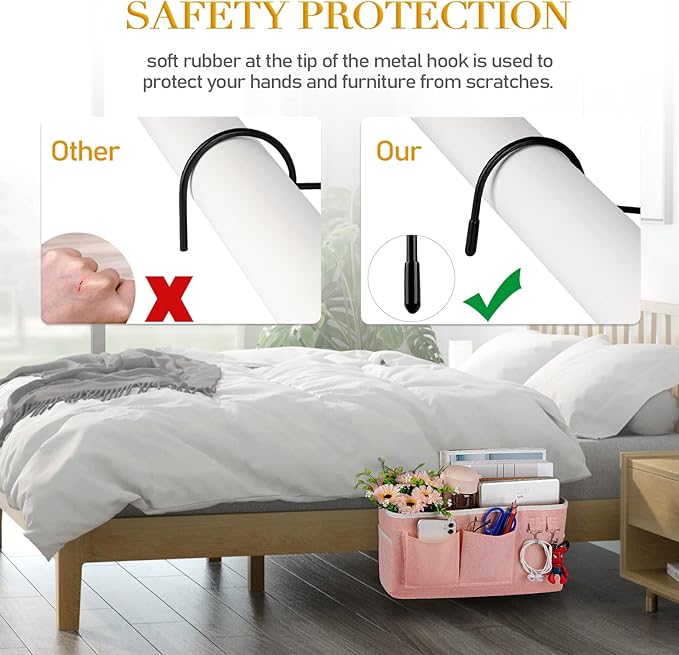 Bedside Caddy Bedside Storage Bag for Headboards/Bunk Bed | Hanging Bed Caddy with Hooks fits Bunk bed Hospital Beds Dorm Bed Rails, Essentials for Phones, Books, Remotes, Water Bottles