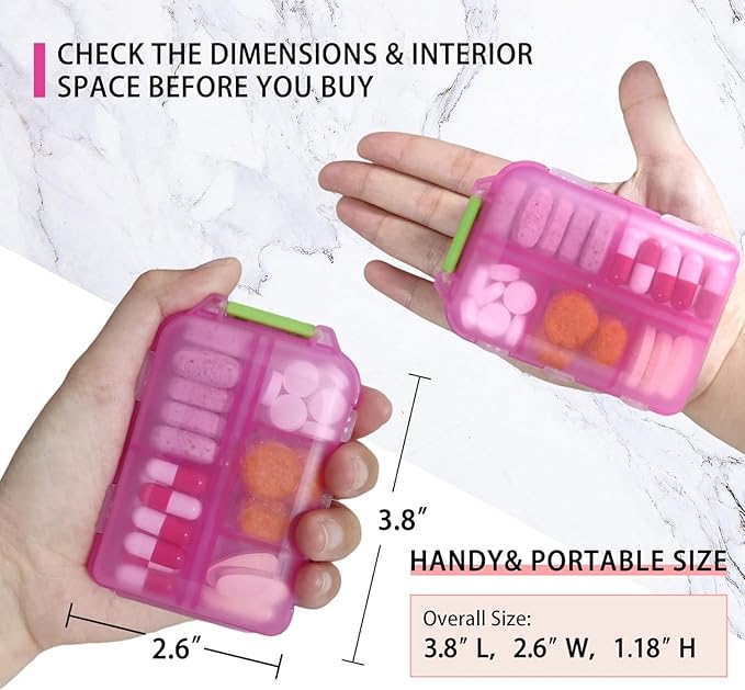 Pill Organizer with Medicine Labels, Travel Daily Pill Container, Mini Medication Organizer, 7-Day Pill Case, Set of 3 (Pink+White+Grey)