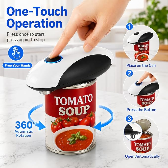 TeSabMi Electric Can Opener, USB Rechargeable Automatic One Touch Can Opener with Smooth Edge Cutting, Hands Free Kitchen Gadget for Seniors, Weak Hands, Arthritis, Parents and Home Cooks