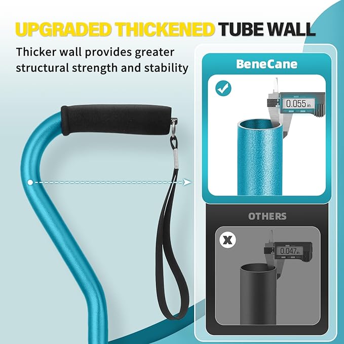 BeneCane Walking Cane Adjustable Cane with Offset Soft Cushioned Handle for Men & Women Lightweight Comfortable Extra Stability Base Mobility Aid for Men Women and Seniors