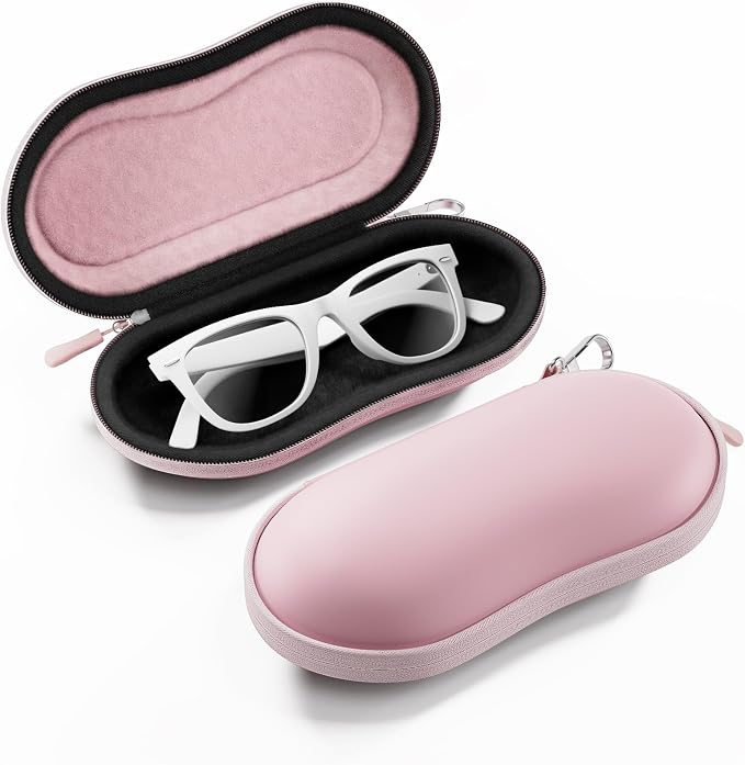 ProCase Sunglasses Case, Hard Shell Glasses Case for Men Women -Lightpink | Travel Shockproof Eyeglass Case with Metal Hanging Hook and Velvet Lining, Zipper Sport Glasses Holder Organizer for Gifts