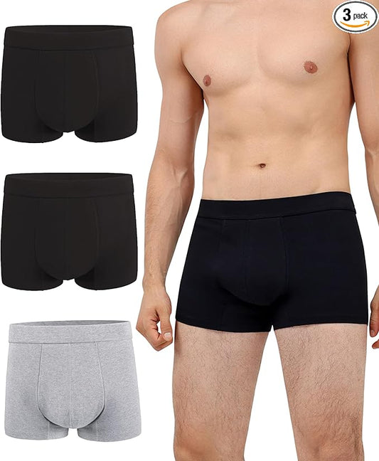 Mens Incontinence Underwear Washable Leak and Odor Protection 60ml Absorbency Covered Waistband Boxer Briefs 3 Pack (Black-Black-Gray, M)