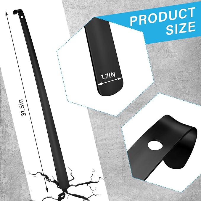 Geelin 2 Pcs 31.5'' Extra Long Handled Shoe Horn Metal Shoehorn for Men Women Multifunctional Stainless Dressing Stick for Elderly Disabled Limited Mobility, Standing Reach Assist for Senior (Black)