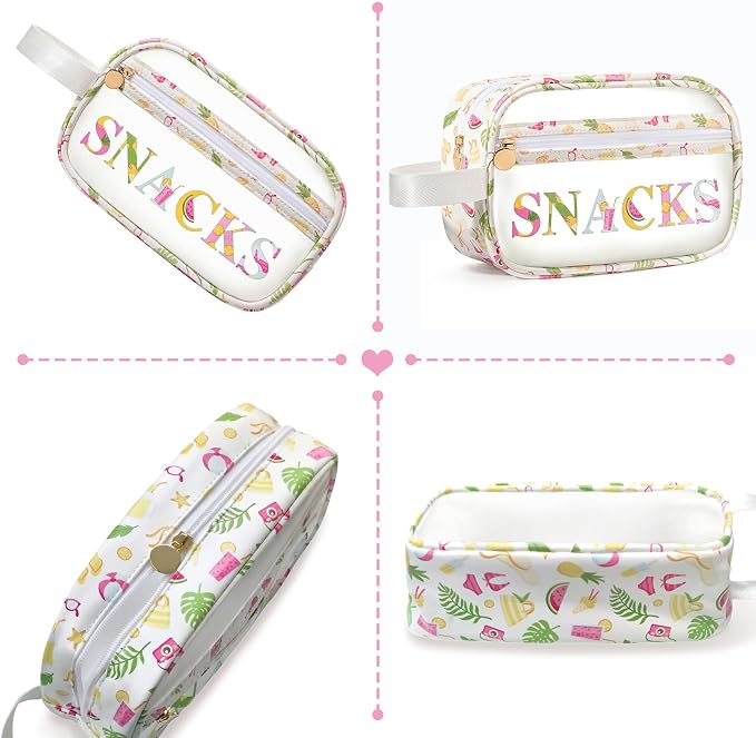 COSHAYSOO Clear SNACKS Bags Travel Pouch for Women Girls Cute Summer Beach Vacation Pool Lake Day Must Have Essentials, Teens Camp Gym Sports Park Trip Accessories Gift Bag Stuffers