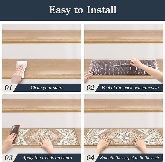 Lahome Stair Treads Non Slip 15 Pack 8" X 30" Stair Treads for Wooden Steps, Washable Self Adhesive Stair Runners Stain Resistant Stair Carpet, Edging Staircase for Kids Elders and Dogs Dorie, Taupe