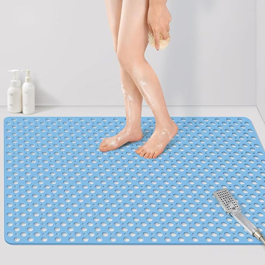 Yolife Large Shower Mat, 47" x 32" Non Slip Shower Mats for Inside Shower with Drain Holes and Suction Cups, No Odor Soft Shower Floor Mat, Blue