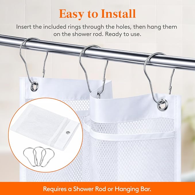 Lifewit Cruise Essentials Shower Caddy Must-Have, 7 Pockets Hanging Bathroom Organizer with Quick-Dry Mesh, Portable Shower Bag to Storage Soap, Shampoo, for RVing, Travel, Camping, White, 1 Pack