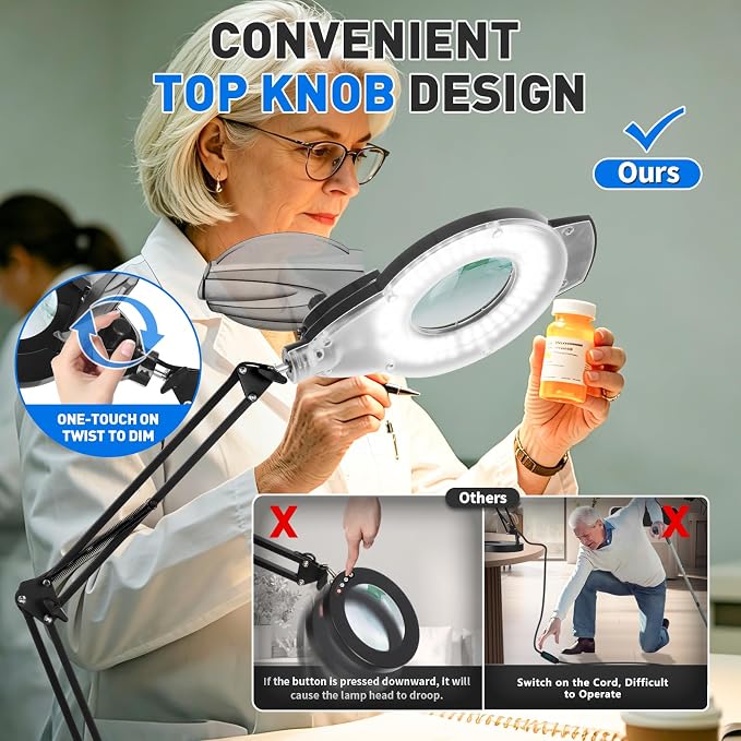 KIRKAS 12X LED Magnifying Lamp with Clamp, 2,200 Lumens Dimmable Bright | 28in Adjust Swivel Arm Magnifying Glass with Light for Repair Reading Craft Needlework Hobby Workbench Magnifier Dust Cover