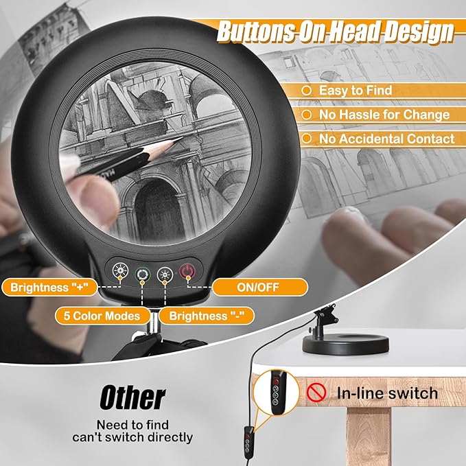 12X Magnifying Glass with Light and Stand (No Acrylic Lens), 2-in-1 Lighted Magnifier with Clamp, 5 Color Modes Dimmable LED Desk Lamp Hands Free for Painting Craft Sewing Hobby Close Work