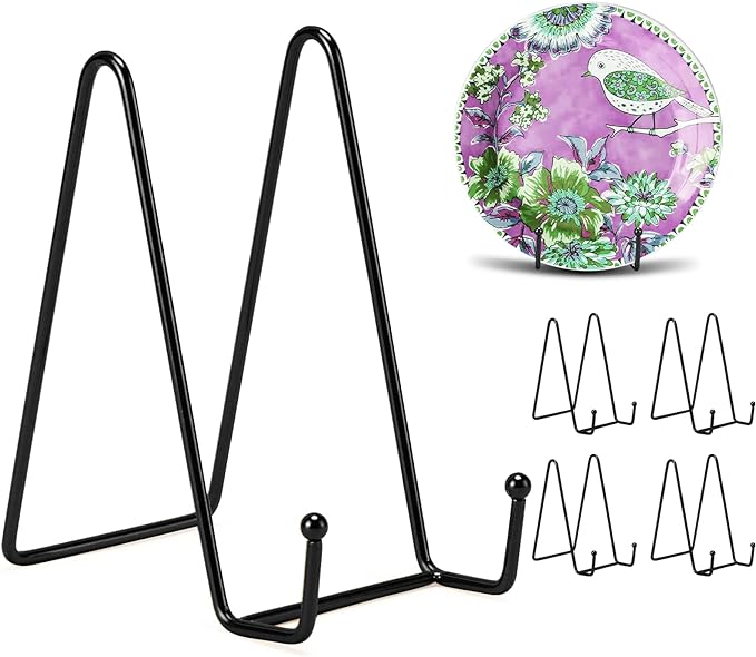Kruodop 6 Inch Plate Stands for Display, 5 Pack Plate Holder Display Stand, Black Metal Frame Easel Holder Stand for Pictures,Book, Photo, Decorative Plate