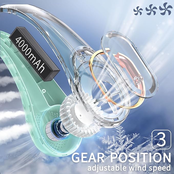 FrSara Neck Fan,Personal Fans for Your Neck, Adjustable, 360° Cooling | Super Quiet, No Blade Fan Design, No Hair Twisting, Even Air Volume On Both Sides, Non-Slip, Short Charging, Long Use Time