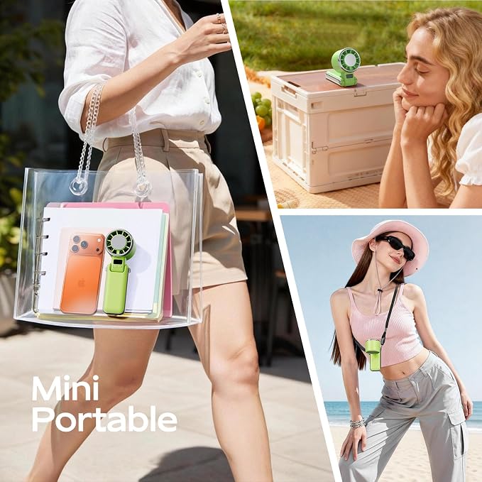 SHEWIND Portable Handheld Fan with Ice Cooling - 5 Gear High Speed Turbo Personal Fan Rechargeable, Up to 13 Hrs, Mini Hand Fans for Travel Essentials, Beach Vacation, Gifts for Women, Men (Green)