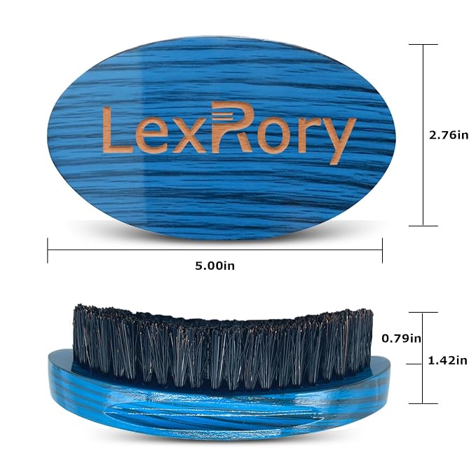 Curved Wave Brush for Men 360, Medium Hard Palm Hair Brushes Boar | Nylon Mix Boar Bristles for Black Hair Wavers to Creating 360 Waves & Beard Daily Use (Stripes Blue)