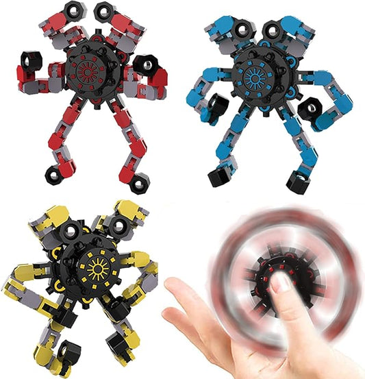 Transformable Fidget Spinners,3PCS Funny Sensory Fidget Toys Adults Deformable Chain DIY Robot Spinner,Fingertip Stress Relief Gyro Toy Party Favors Stocking Stuffers for Kids(Style-2)