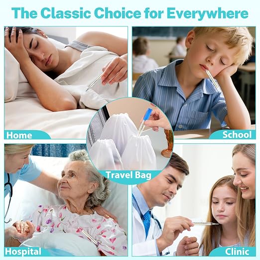 MAGICLULU 2Pcs Glass Temperature for Adults, Oral Temperature Armpit Precise Measurement Fast Reading for Kids Baby Elderly Family Clinic Dual Scale ℃ & ℉