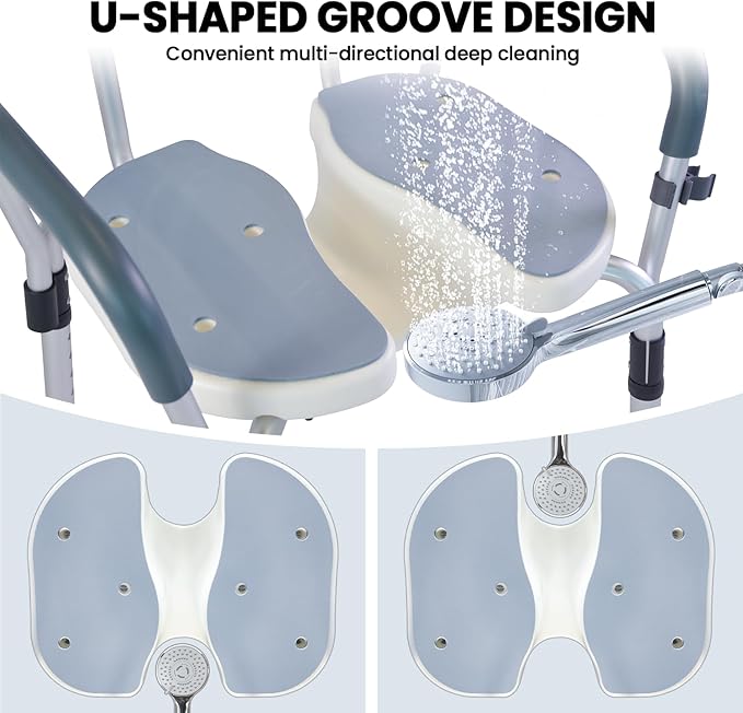 Shower Chair, U Shape Shower Chair with 6-Level Adjustable, Non-Slip Feet for Private Washing, Elderly, Disabled, Seniors & Pregnant，Heavy Duty Shower Chair