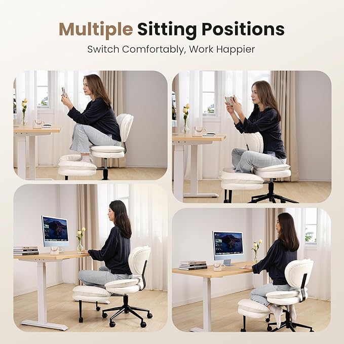 Cross Legged Office Chair, Ergonomic Cloud Criss Cross Desk Chair, Meditation Chair with Wheels, Height Adjustable Seat for ADHD, Wide Kneeling Chair with Back Support
