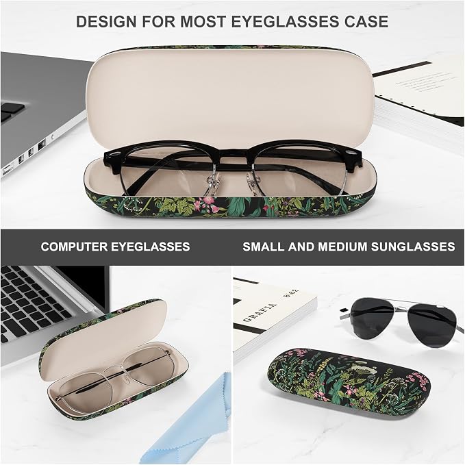 Eyeglasses Case, Portable Hard Shell Protective Case for Glasses, Eyeglass Holder Box for Women with Cleaning Cloth