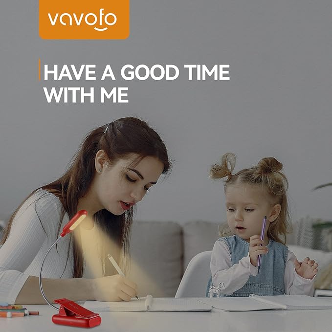VAVOFO Rechargeable Book Light for Reading in Bed Kids, 7 LED Reading Light with 9-Level Warm Cool White Daylight, Eye Care Lamp with Power Indicator for Bookworms (Red)